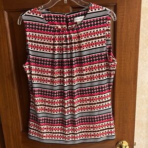 Calvin Klein Women's Multicolor Striped Sleeveless Blouse, Sz L